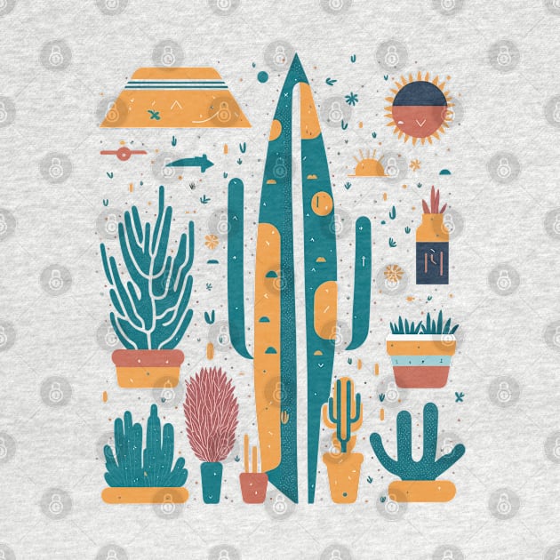 Bohemian Style Floral Cactus- boho Cactus - Minimal Design by ElMass